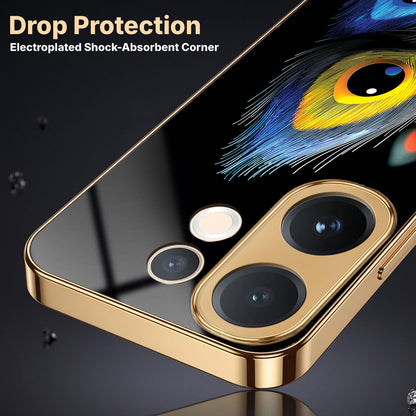 Vivo V60 5G Premium Peacock Feather Gold Electroplated Glass Phone Back Case