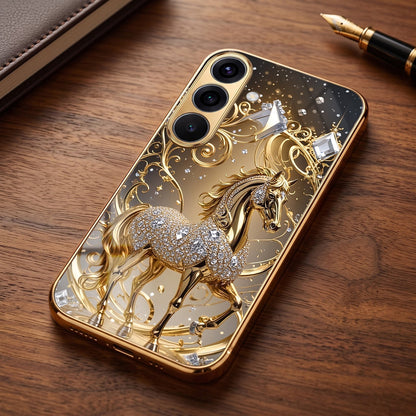 Samsung Galaxy A36 5G Luxury Horse Texture Gold Electroplated Glass Phone Back Case