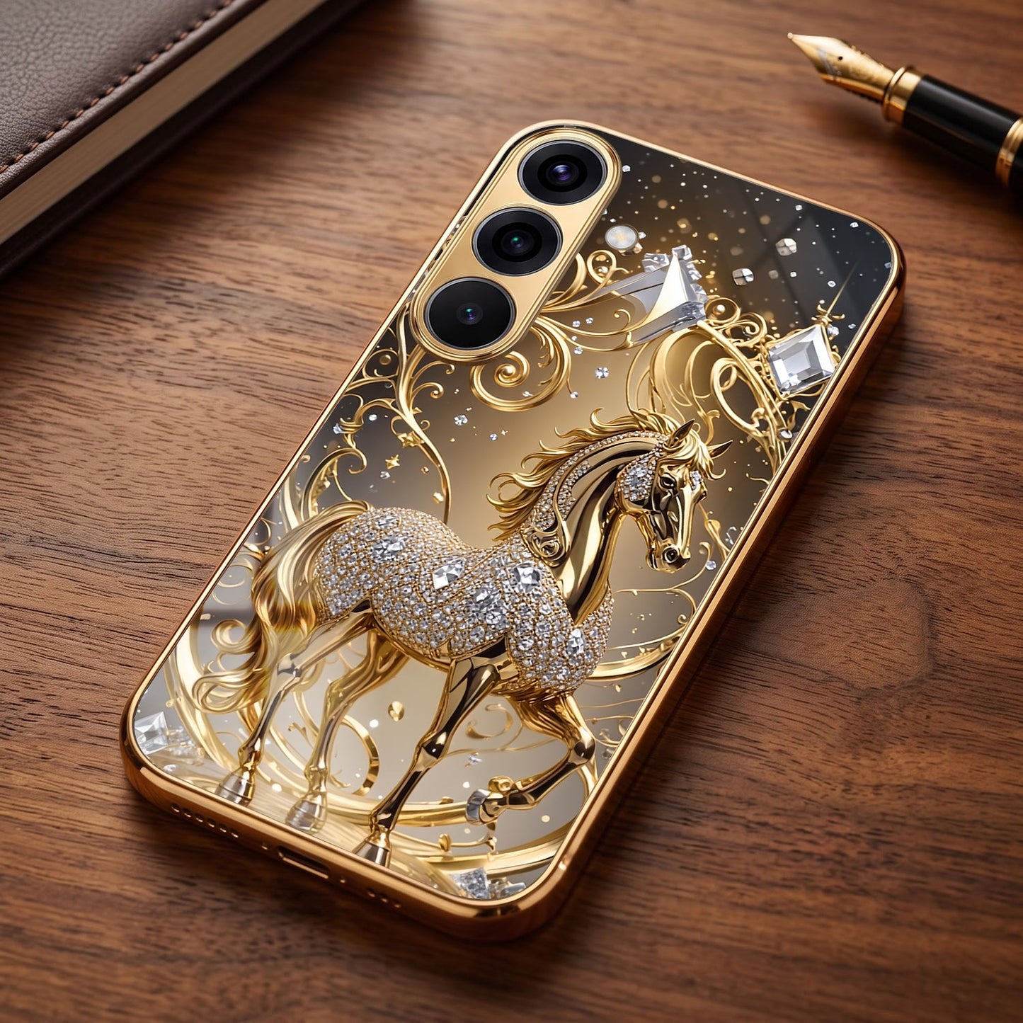 Samsung Galaxy A36 5G Luxury Horse Texture Gold Electroplated Glass Phone Back Case