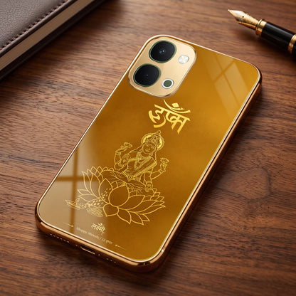 Vivo T5x 5G Shree Lakshmi Divine Gold Electroplated Glass Phone Back Case