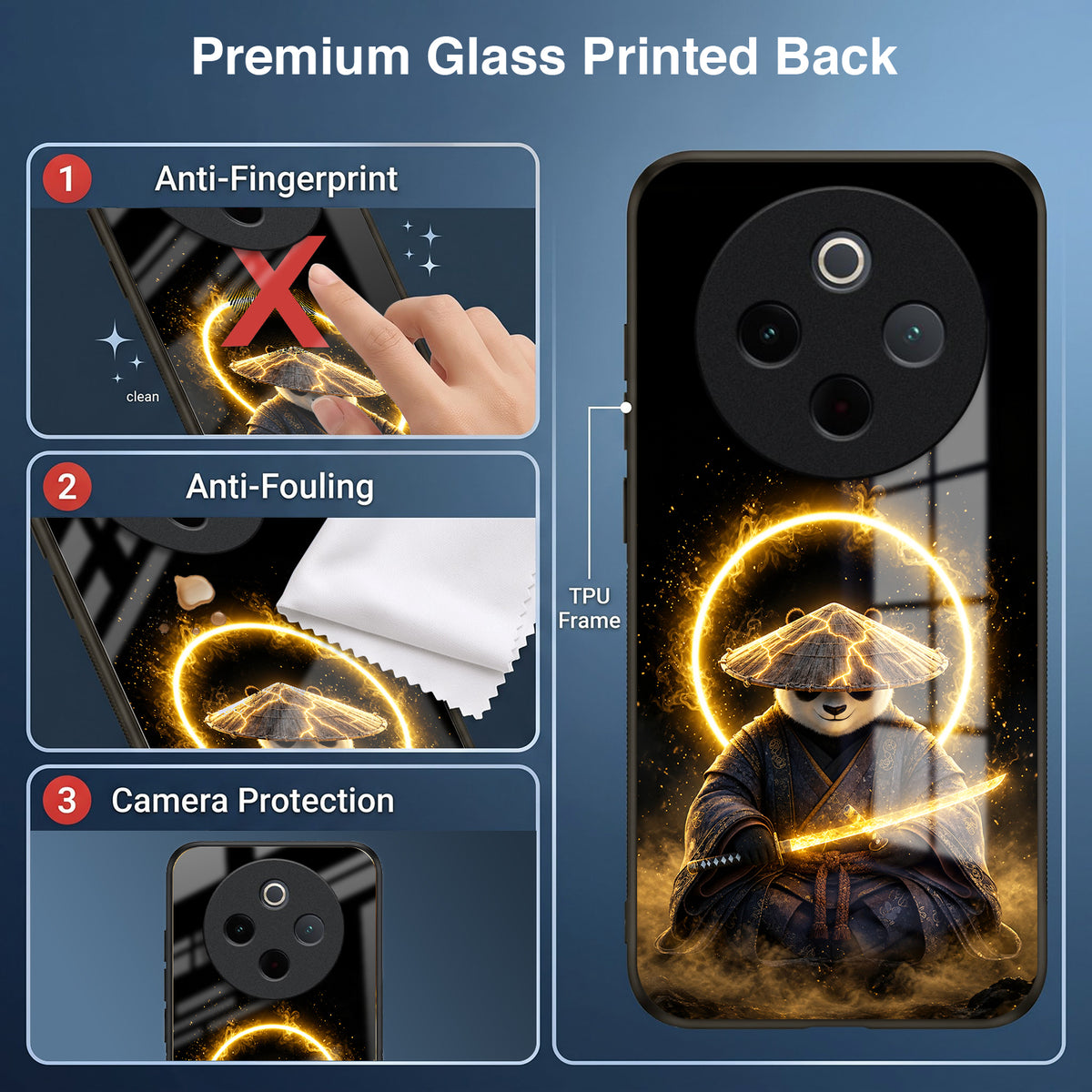 Vivo T4 5G Warrior Panda Acrylic Glass Back Case