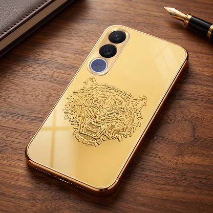 Vivo V70 FE 5G Golden Tiger Face Gold Electroplated Glass Phone Back Case