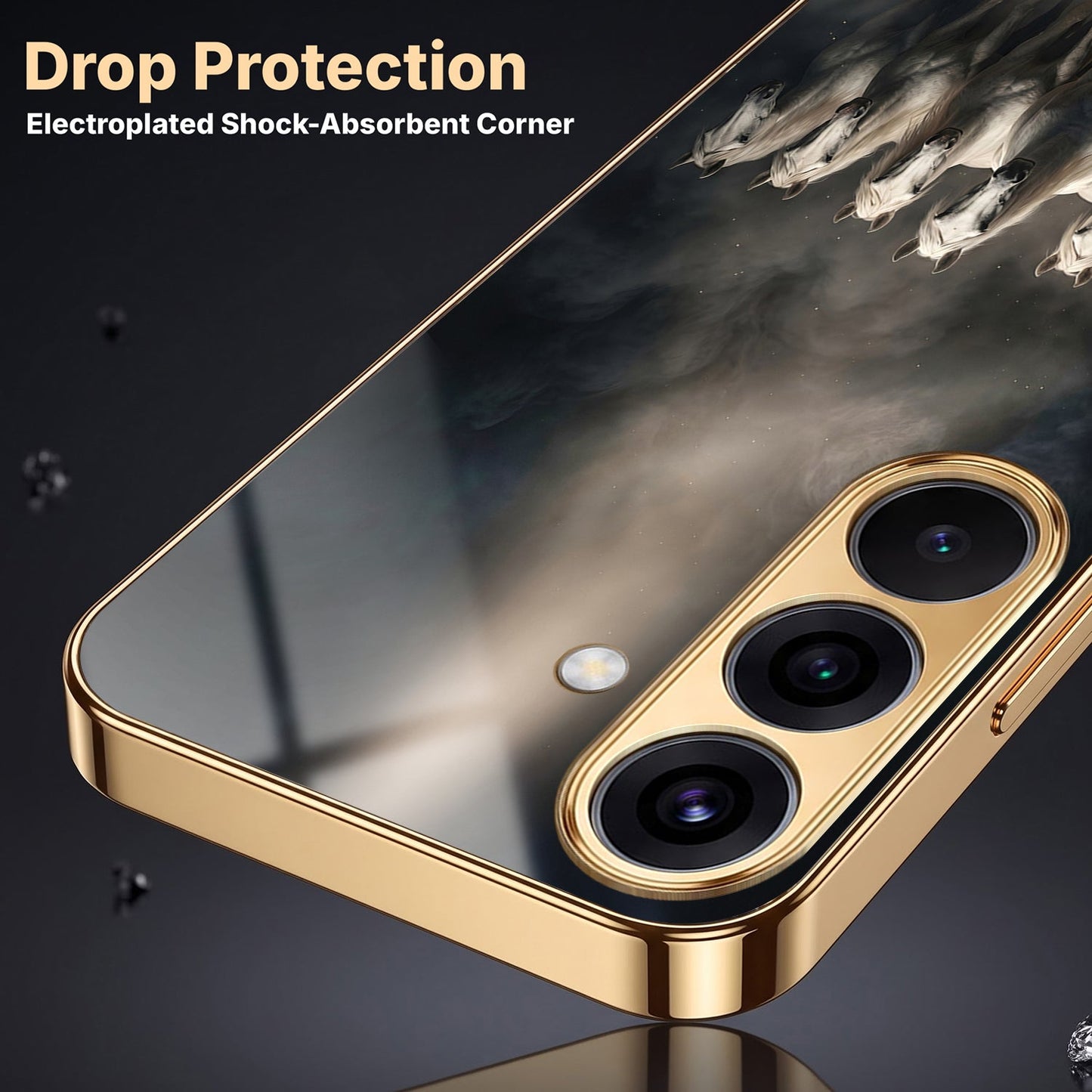 Samsung Galaxy A36 5G Running Horses Gold Electroplated Glass Phone Back Case