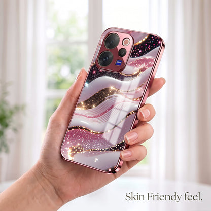 Vivo V70 5G Midnight Pearl Wave Pink Electroplated Glass Phone Back Case