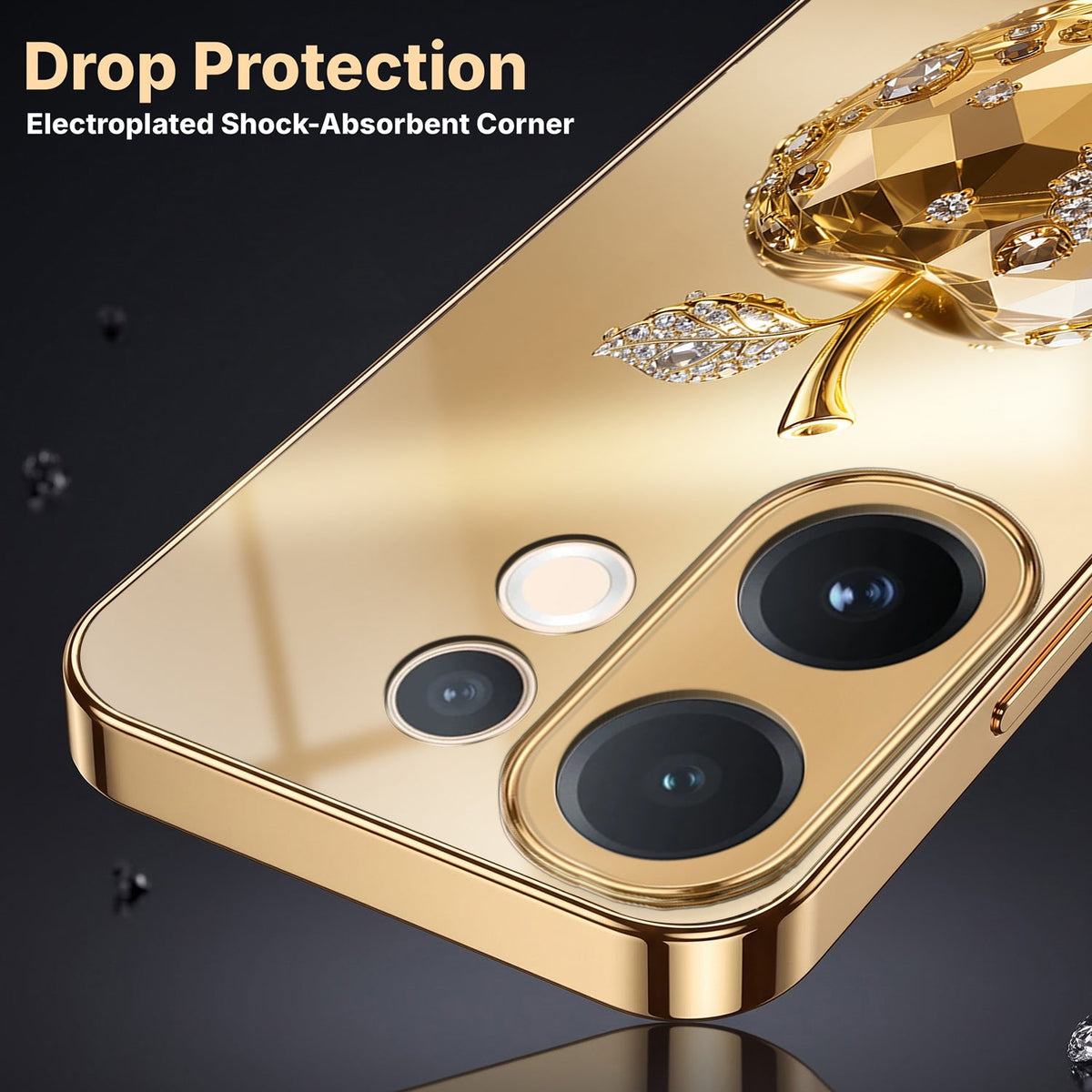 Vivo V60e 5G Golden Apple Gold Electroplated Glass Phone Back Case