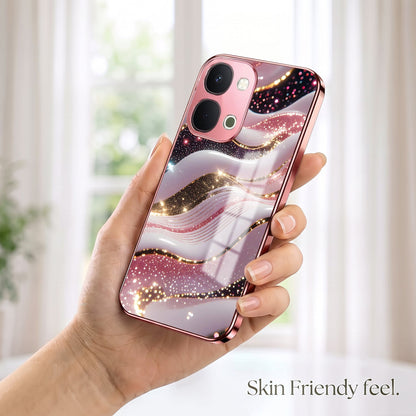 Vivo T5x 5G Midnight Pearl Wave Pink Electroplated Glass Phone Back Case