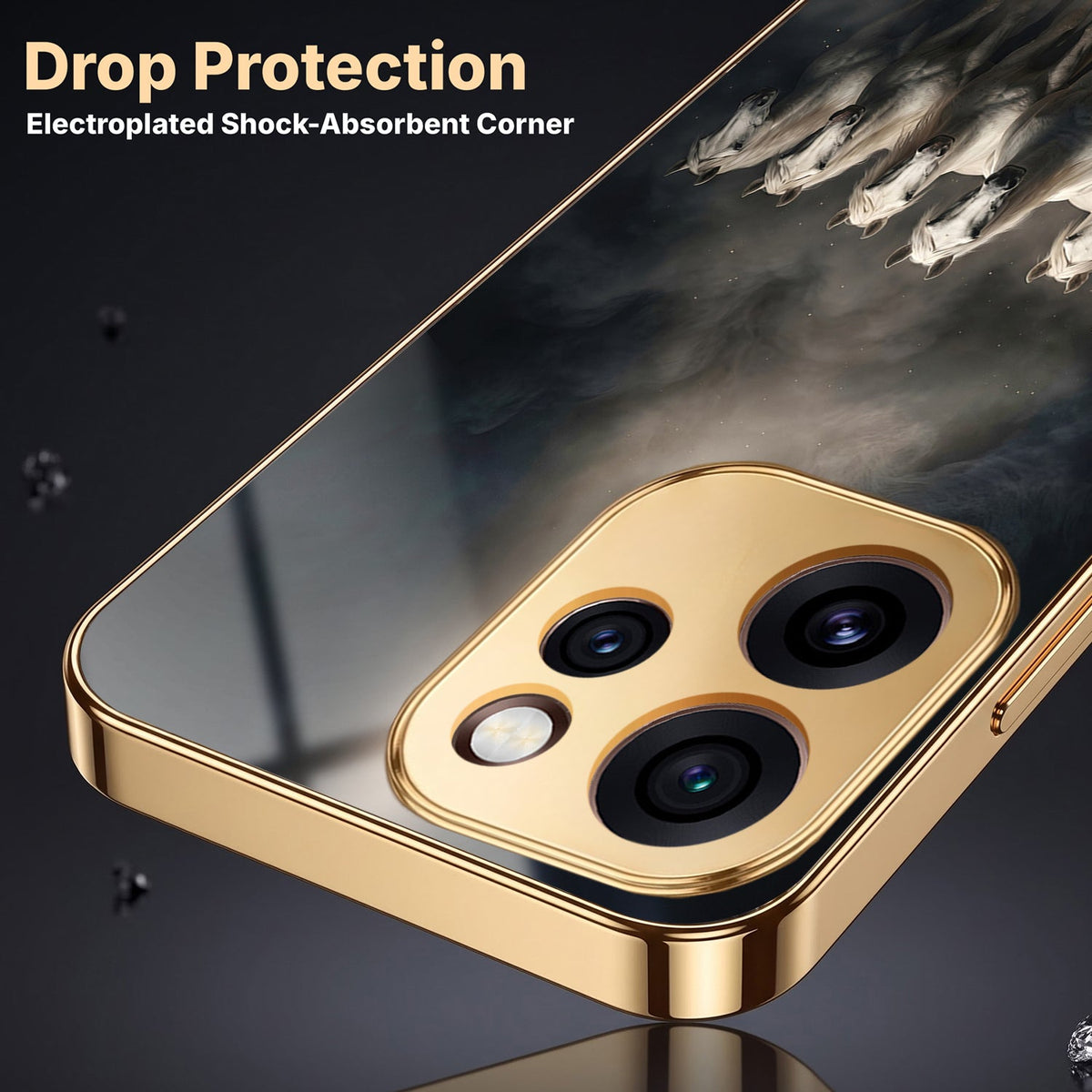 Oppo Reno 15 Pro Mini 5G Running Horses Gold Electroplated Glass Phone Back Case