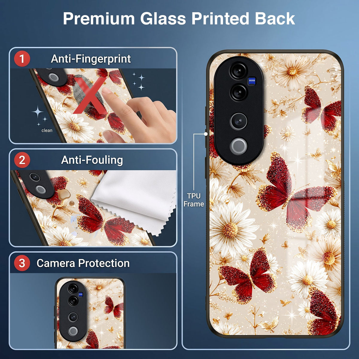 Vivo V40 Pro 5G Butterfly Floral Acrylic Glass Back Case