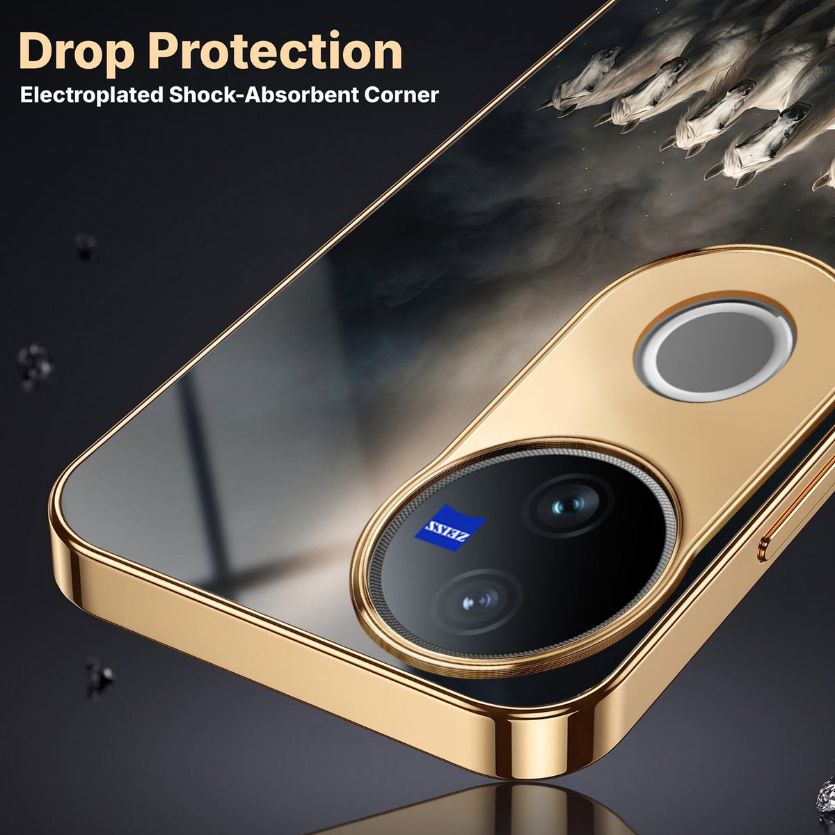 Vivo V50 5G Running Horses Gold Electroplated Glass Phone Back Case