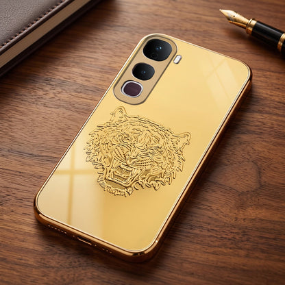 Vivo Y400 Pro 5G Golden Tiger Face Gold Electroplated Glass Phone Back Case