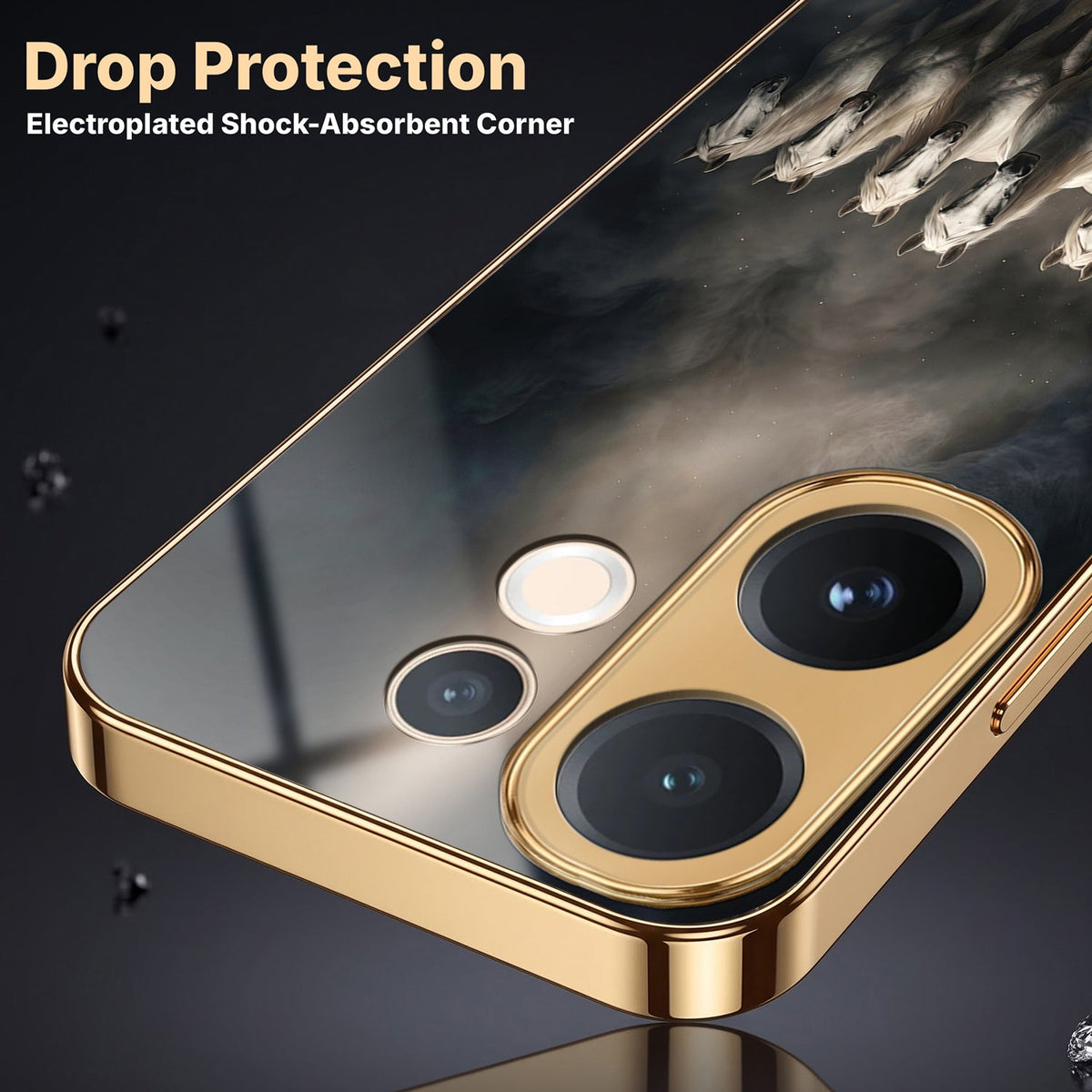 Vivo V60 5G Running Horses Gold Electroplated Glass Phone Back Case