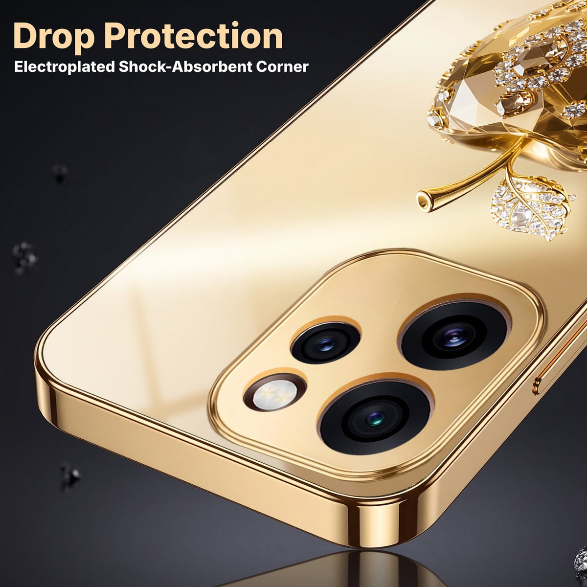 Oppo Reno 15 Pro Mini 5G Golden Apple Gold Electroplated Glass Phone Back Case