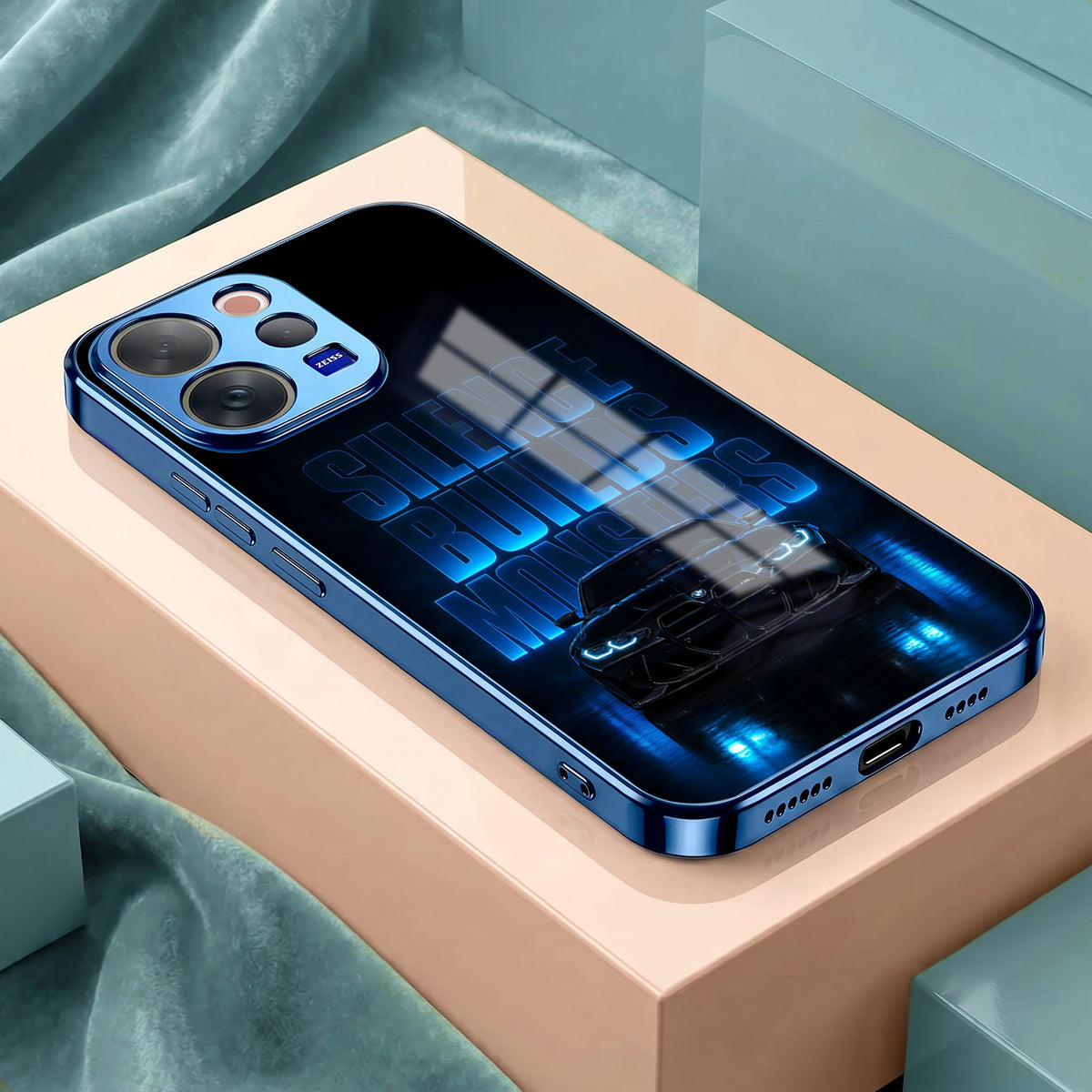 Vivo V70 5G Silence Build Monsters Blue Electroplated Glass Phone Back Case