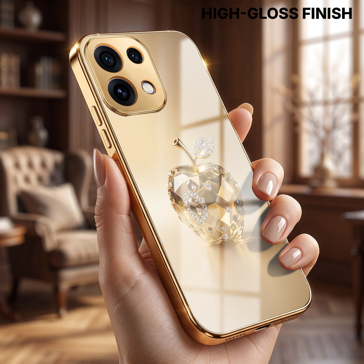 Oppo Reno 16C 5G Golden Apple Gold Electroplated Glass Phone Back Case