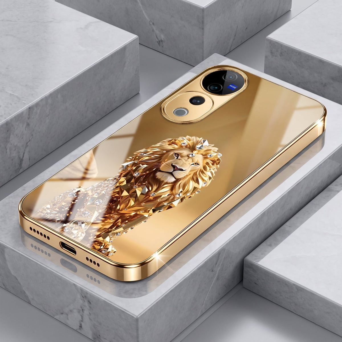 Vivo V40 Pro 5G Luxury Lion Gold Electroplated Glass Phone Back Case