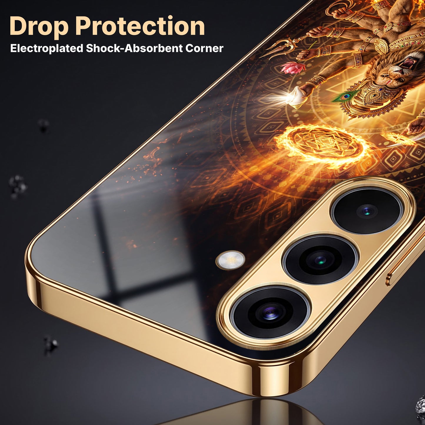 Samsung Galaxy A36 5G Lord Narasimha Gold Electroplated Glass Phone Back Case
