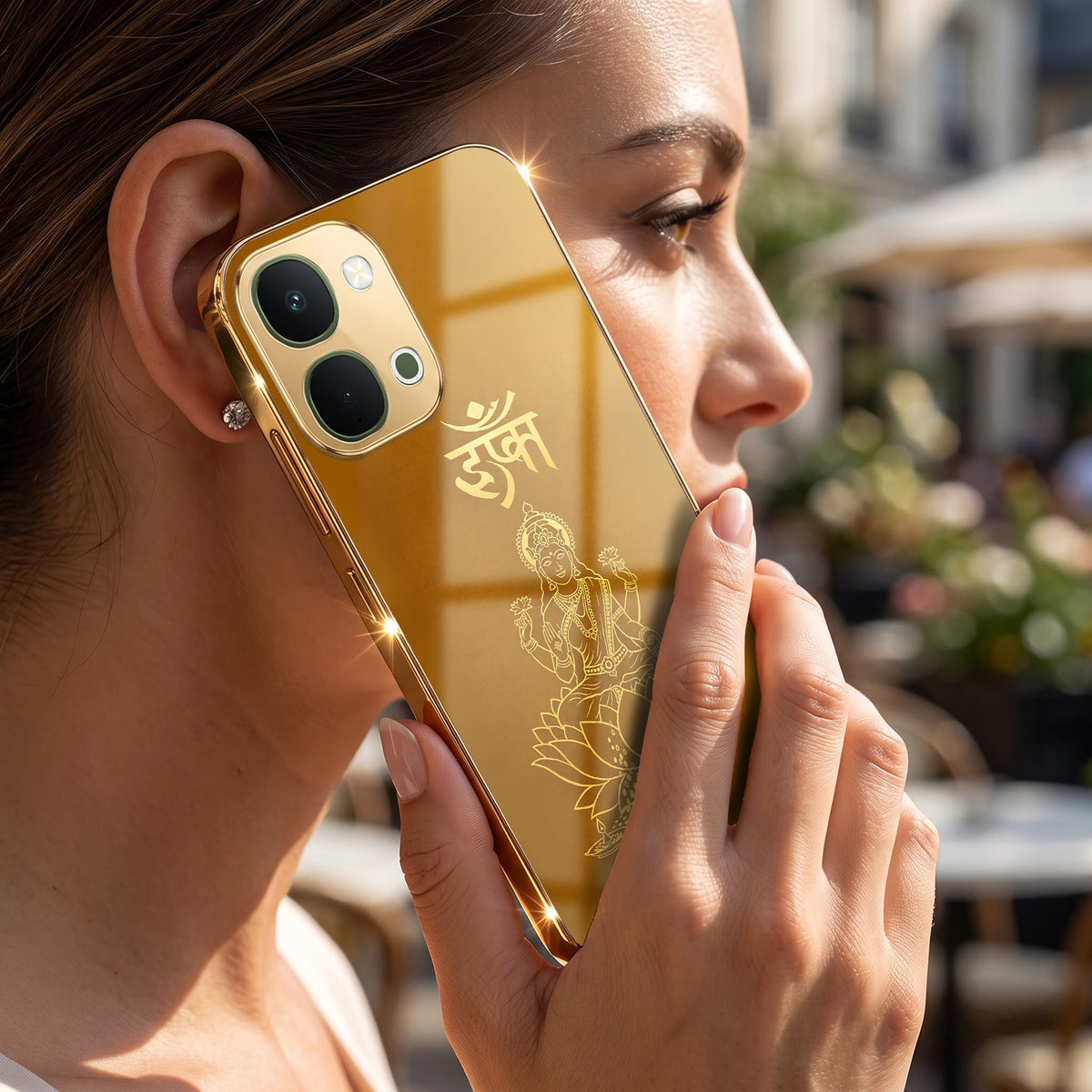 Vivo T5x 5G Shree Lakshmi Divine Gold Electroplated Glass Phone Back Case
