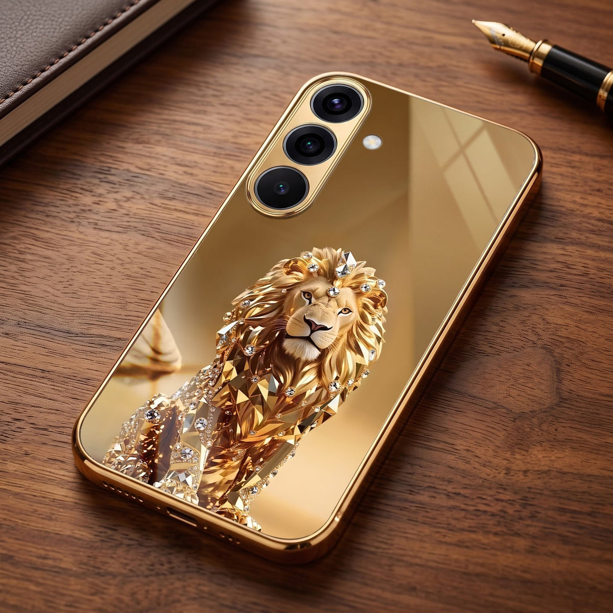 Samsung Galaxy A56 5G Luxury Lion Gold Electroplated Glass Phone Back Case