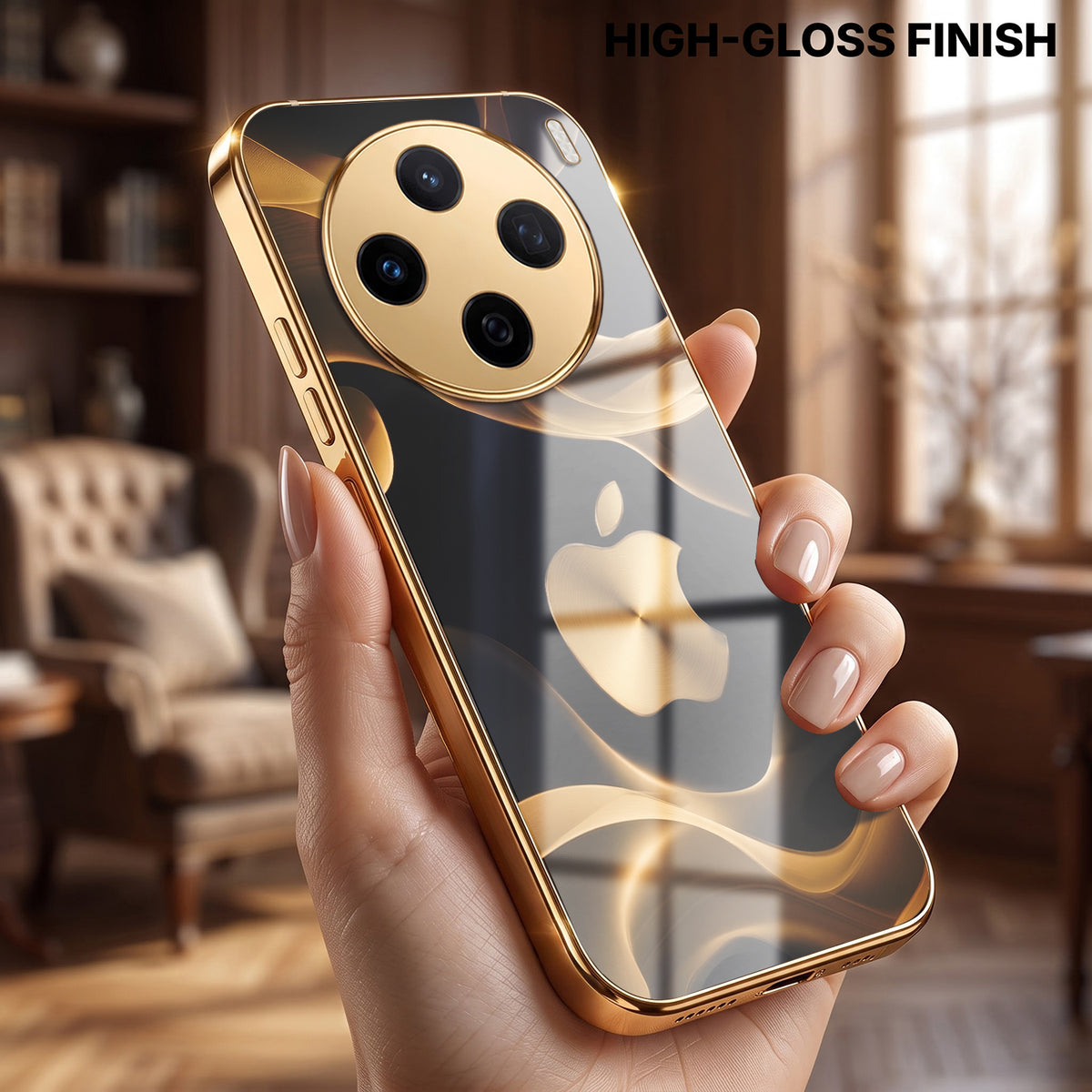 Vivo X200 5G Luxury Wave Gold Electroplated Glass Phone Back Case