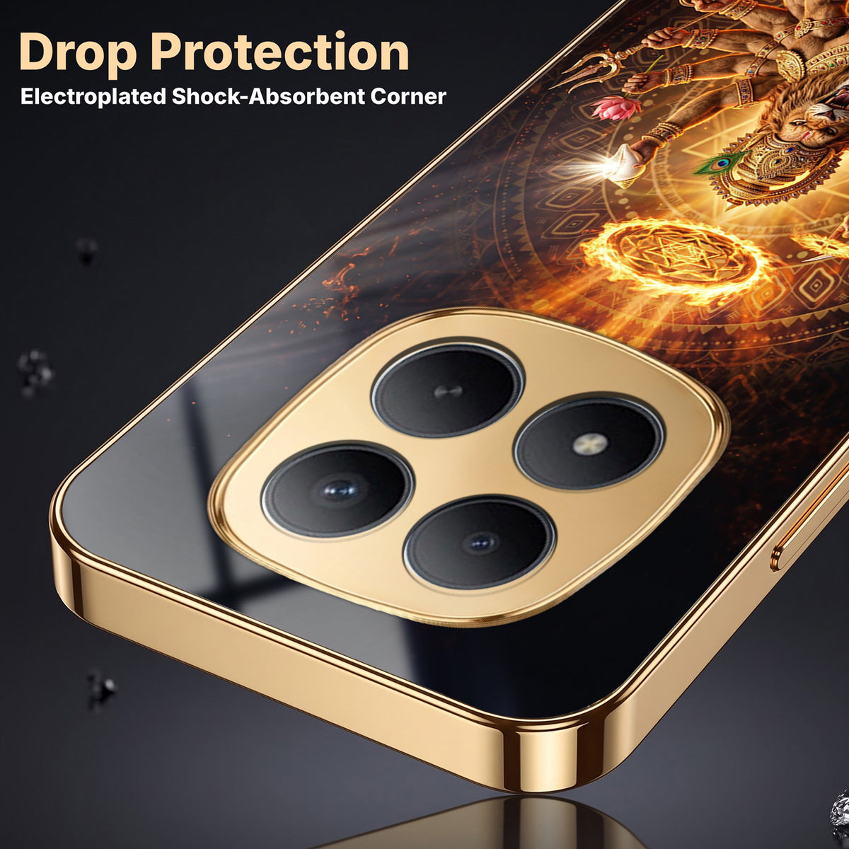 Redmi Note 15 Pro Plus 5G Lord Narasimha Gold Electroplated Glass Phone Back Case