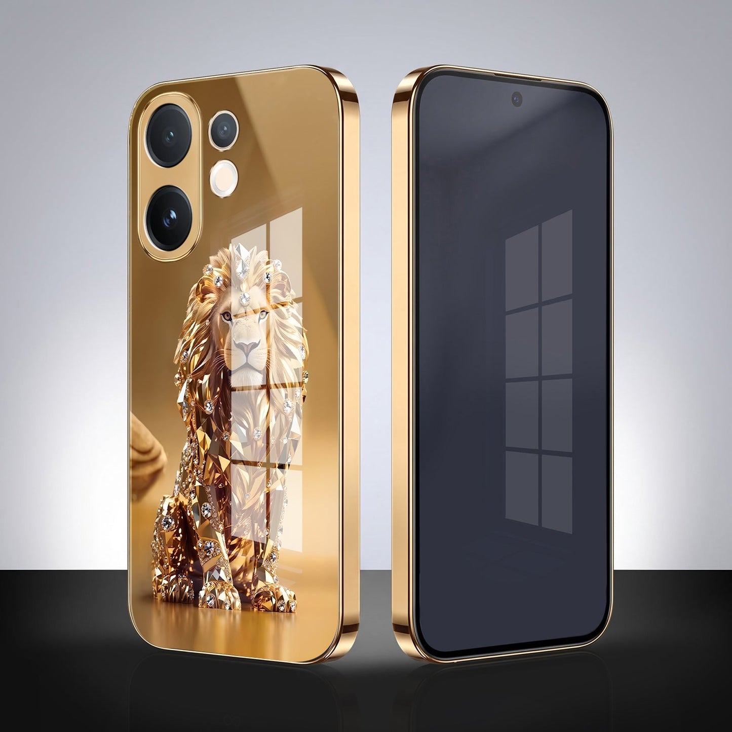 Vivo V60 5G Luxury Lion Gold Electroplated Glass Phone Back Case