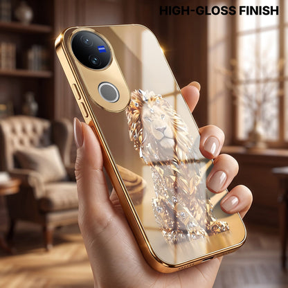 Vivo V50 5G Luxury Lion Gold Electroplated Glass Phone Back Case