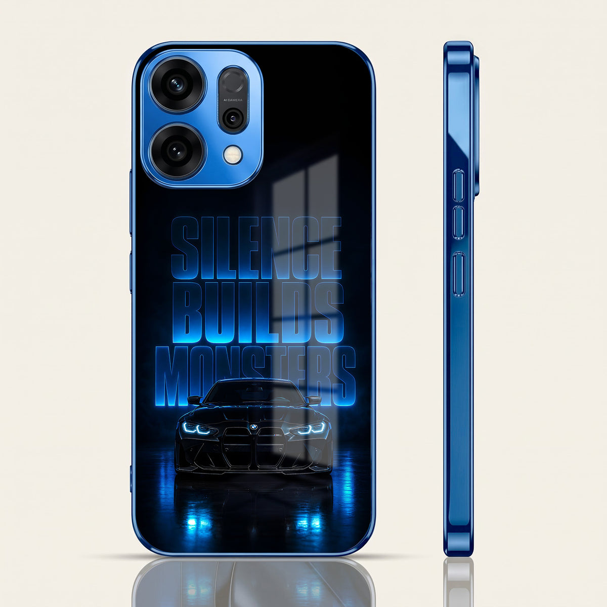 Oppo Reno 14 5G Silence Build Monsters Blue Electroplated Glass Phone Back Case