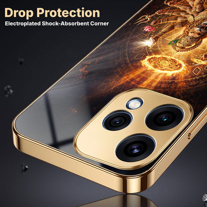 Oppo Reno 15 5G Lord Narasimha Gold Electroplated Glass Phone Back Case