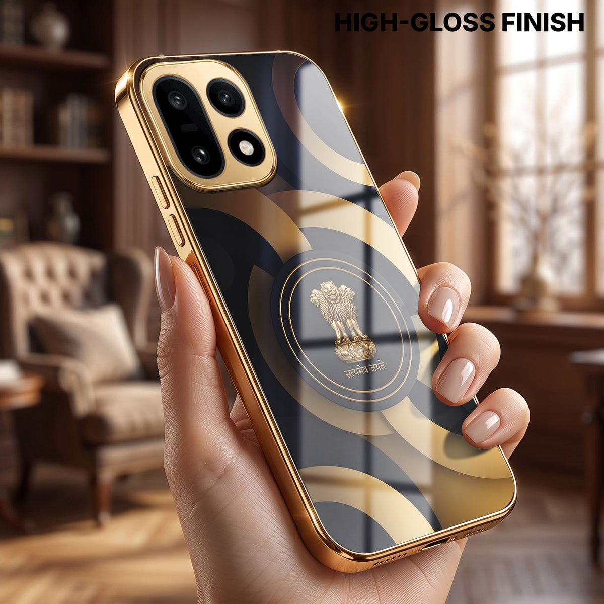 OnePlus 15 5G Royal Emblem Gold Electroplated Glass Phone Back Case