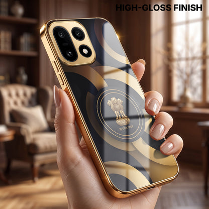 OnePlus 15 5G Royal Emblem Gold Electroplated Glass Phone Back Case