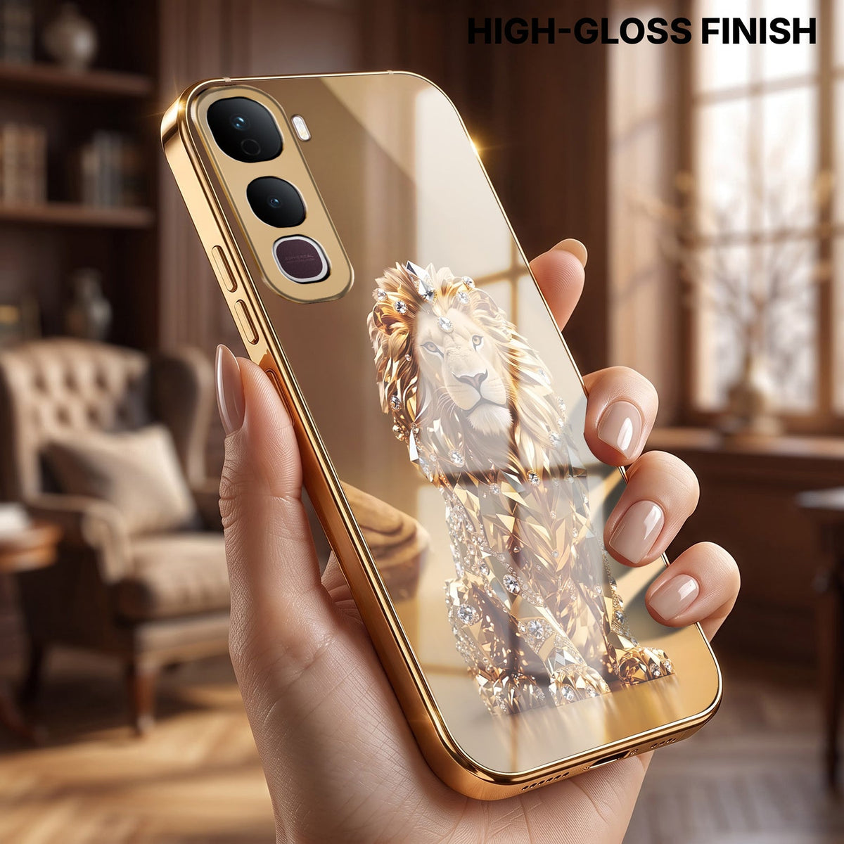 Vivo Y400 Pro 5G Luxury Lion Gold Electroplated Glass Phone Back Case