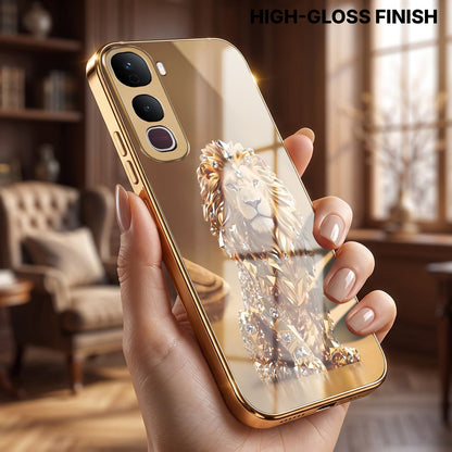 Vivo Y400 Pro 5G Luxury Lion Gold Electroplated Glass Phone Back Case