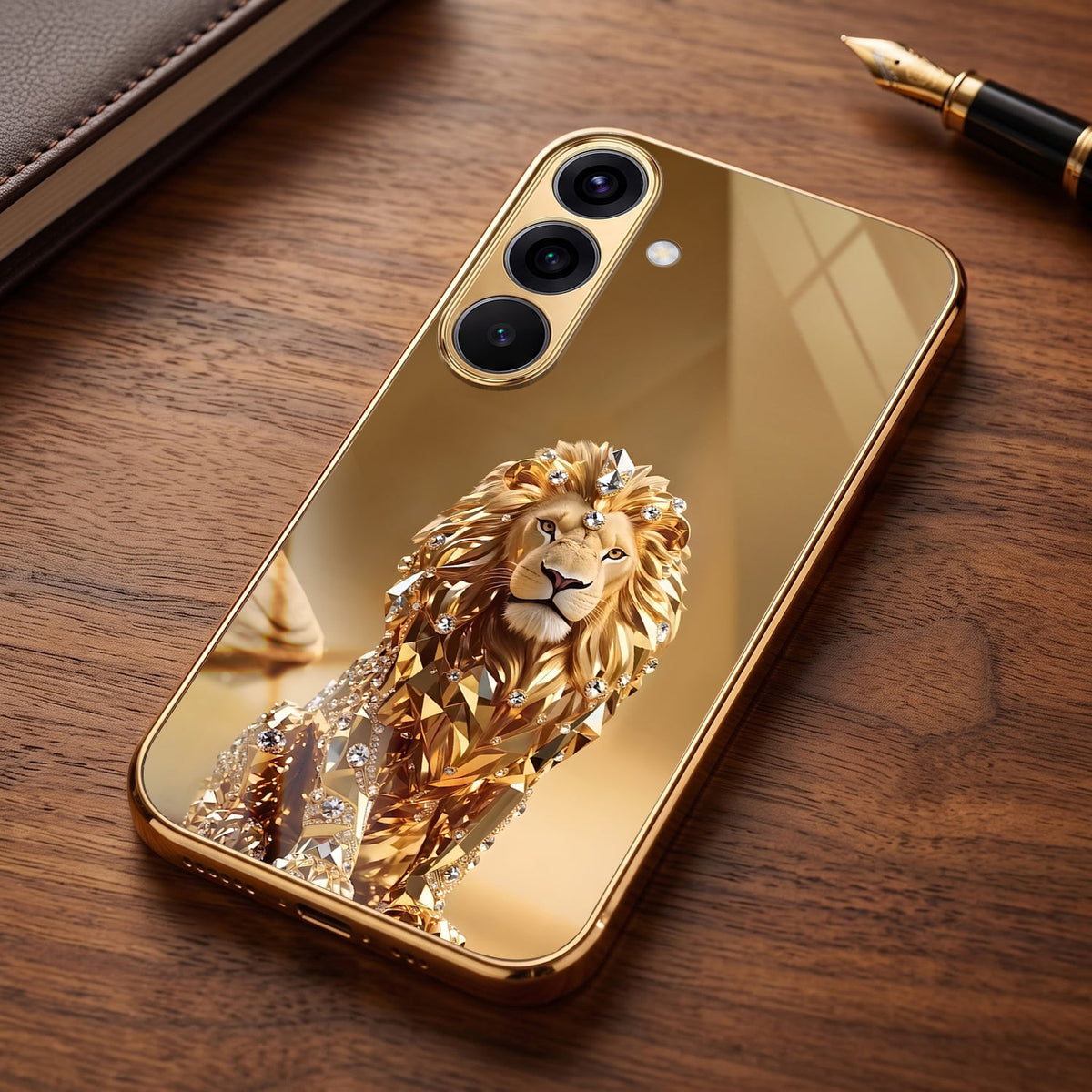 Samsung Galaxy A56 5G Luxury Lion Gold Electroplated Glass Phone Back Case