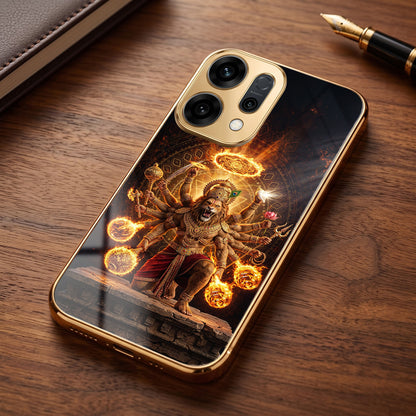 Oppo Reno 14 5G Lord Narasimha Gold Electroplated Glass Phone Back Case