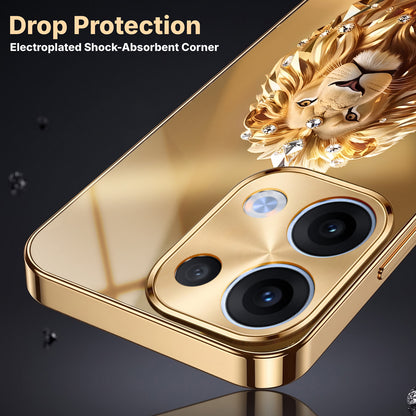 Oppo Reno 13 5G Luxury Lion Gold Electroplated Glass Phone Back Case