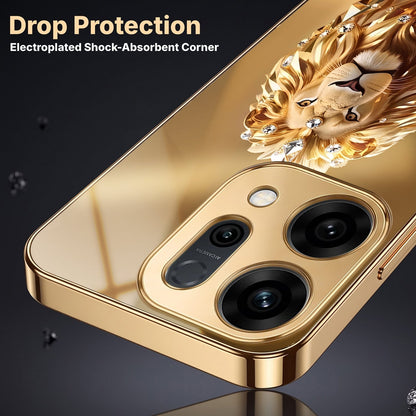 Oppo Reno 14 5G Luxury Lion Gold Electroplated Glass Phone Back Case