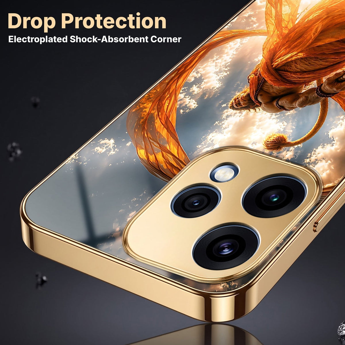 Oppo Reno 15 5G Divine Hanuman Gold Electroplated Glass Phone Back Case