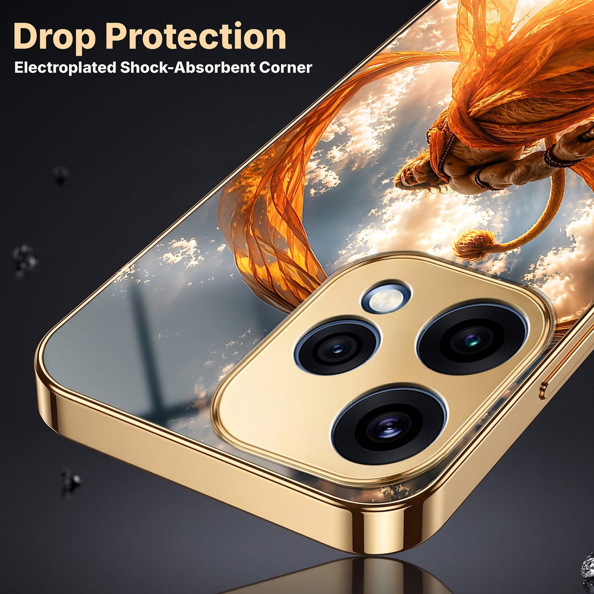 Oppo Reno 15 5G Divine Hanuman Gold Electroplated Glass Phone Back Case