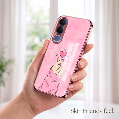 Vivo V70 FE 5G Luxury Heart Pink Electroplated Glass Phone Back Case