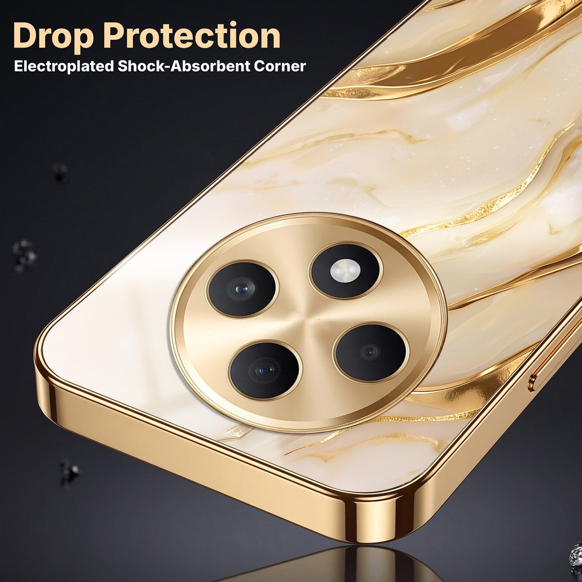 Oppo F27 Pro+ 5G Marvel Texture Gold Electroplated Glass Phone Back Case