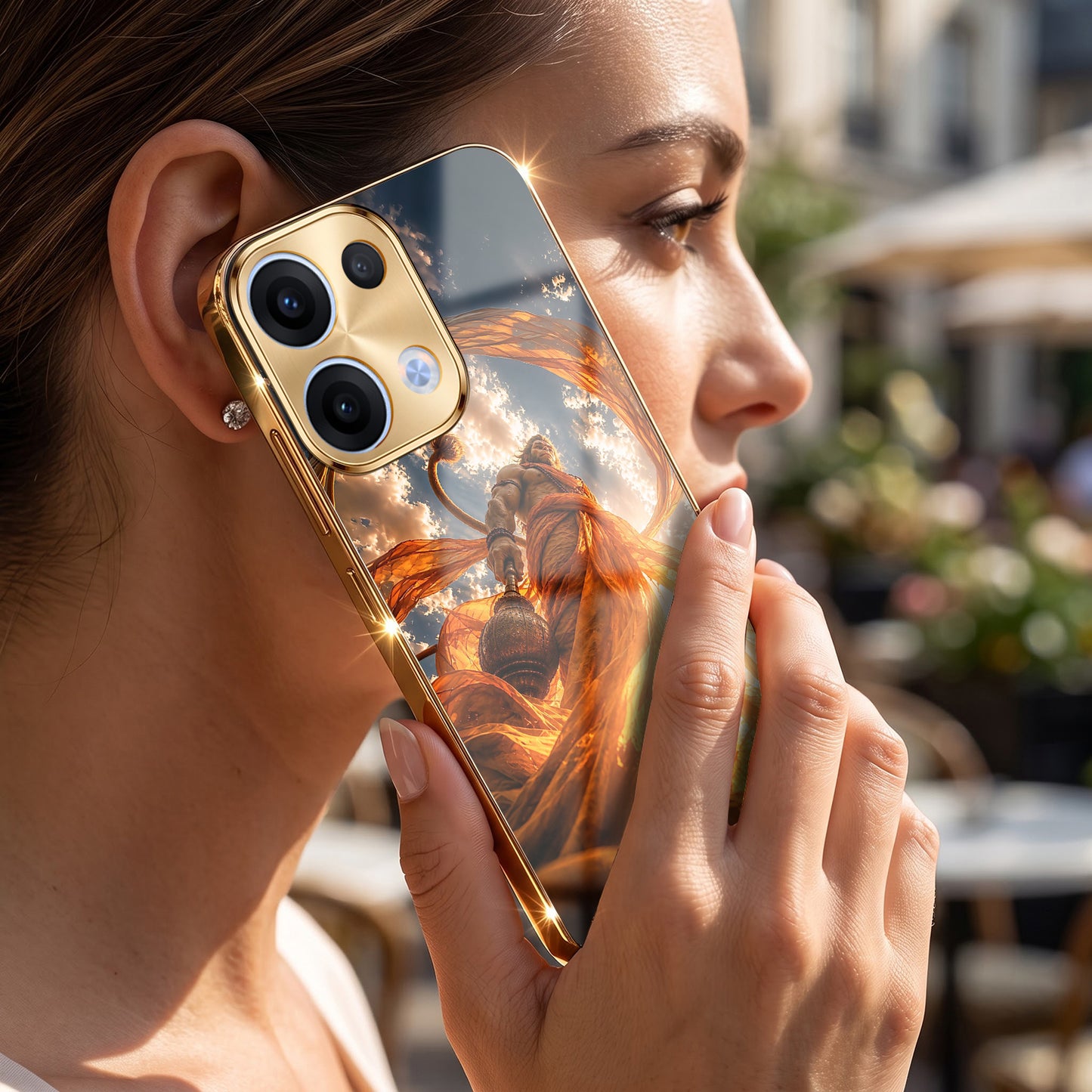 Oppo Reno 13 5G Divine Hanuman Gold Electroplated Glass Phone Back Case