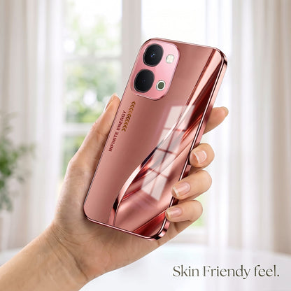 Vivo T5x 5G Luxury Infinity Energy Pink Electroplated Glass Phone Back Case