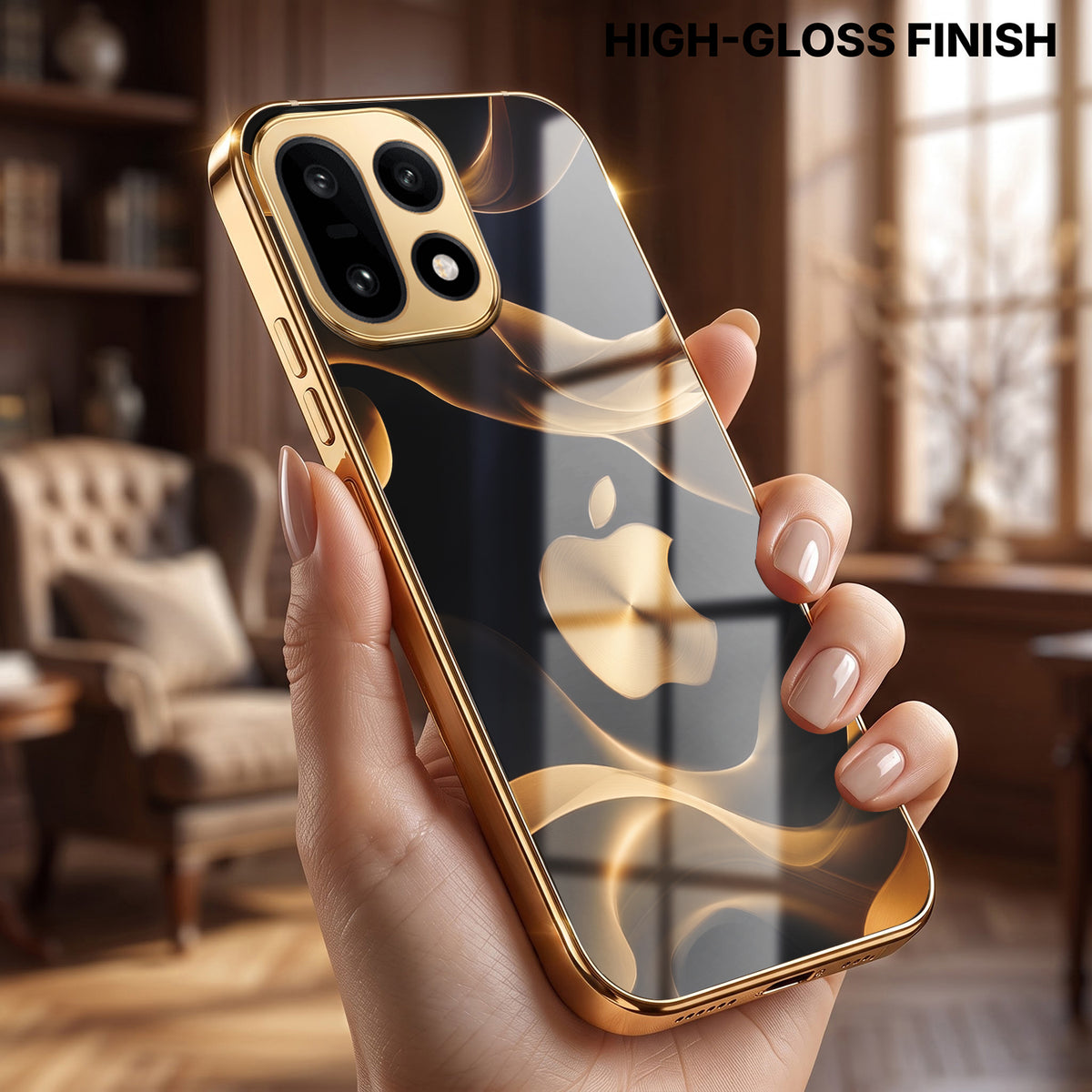 OnePlus 15 5G Luxury Wave Gold Electroplated Glass Phone Back Case