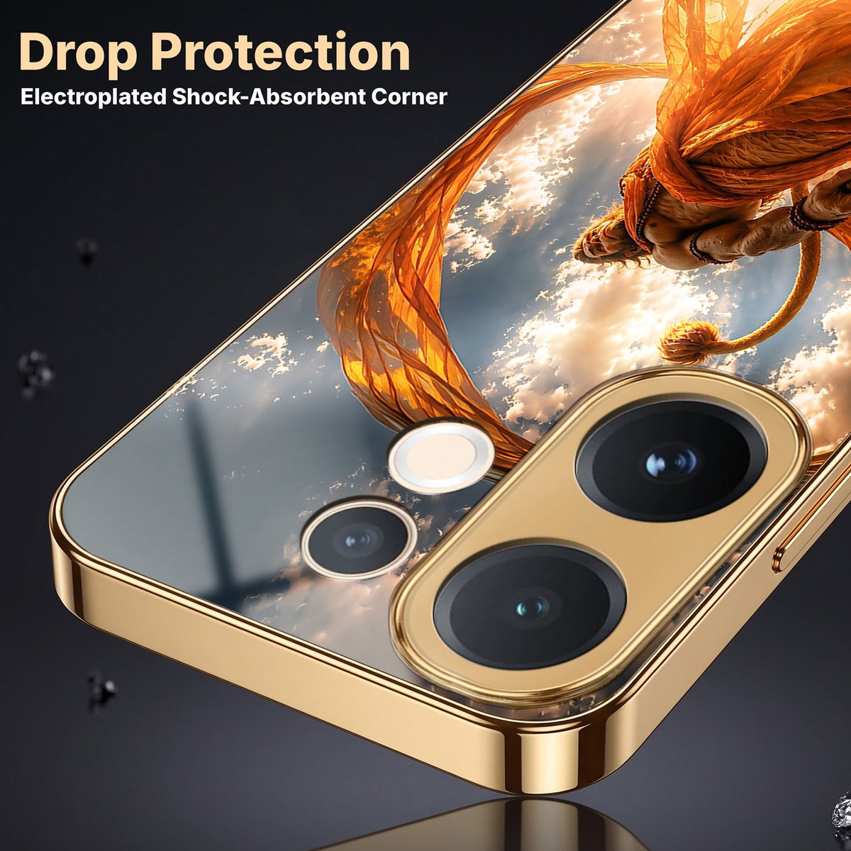 Vivo V60 5G Divine Hanuman Gold Electroplated Glass Phone Back Case