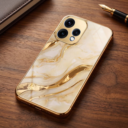 Oppo Reno 15 5G Marvel Texture Gold Electroplated Glass Phone Back Case
