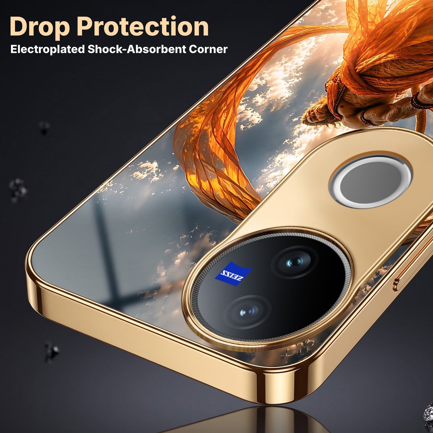 Vivo V50 5G Divine Hanuman Gold Electroplated Glass Phone Back Case