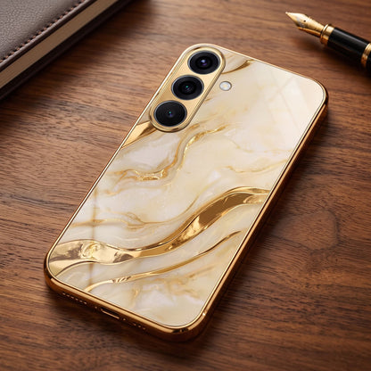 Samsung Galaxy A56 5G Marvel Texture Gold Electroplated Glass Phone Back Case