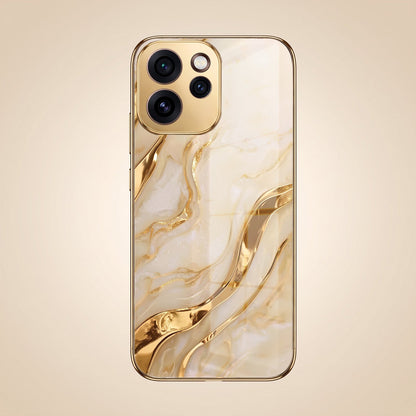 Oppo Reno 15 Pro Mini 5G Marvel Texture Gold Electroplated Glass Phone Back Case