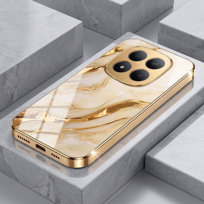 Redmi Note 15 Pro+ 5G Marvel Texture Gold Electroplated Glass Phone Back Case