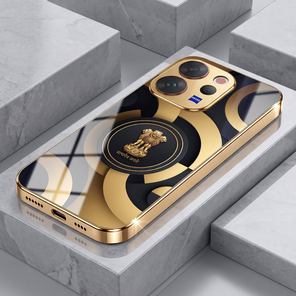 Vivo V70 5G Royal Emblem Gold Electroplated Glass Phone Back Case